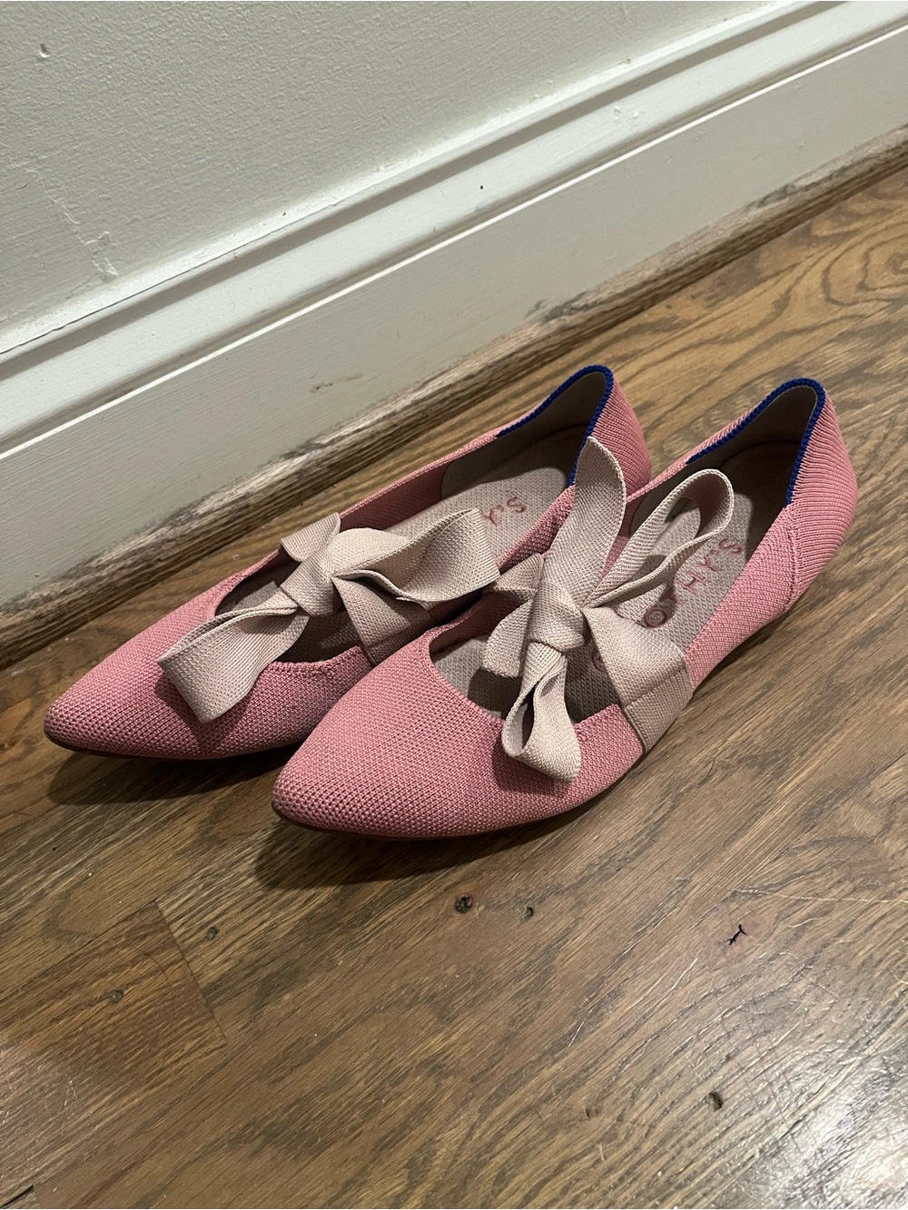 Rothy's Pink Pointed Toe Adjustable Straps Bow Size 8 - Picture 2 of 6